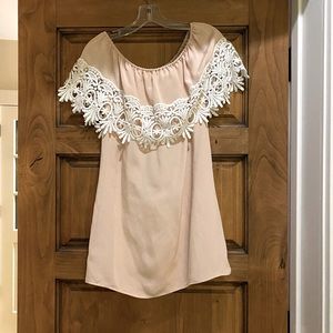 Off the shoulder light pink silk dress